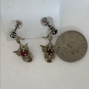 Vintage Elegant Silver and Red butterfly Wing Earrings